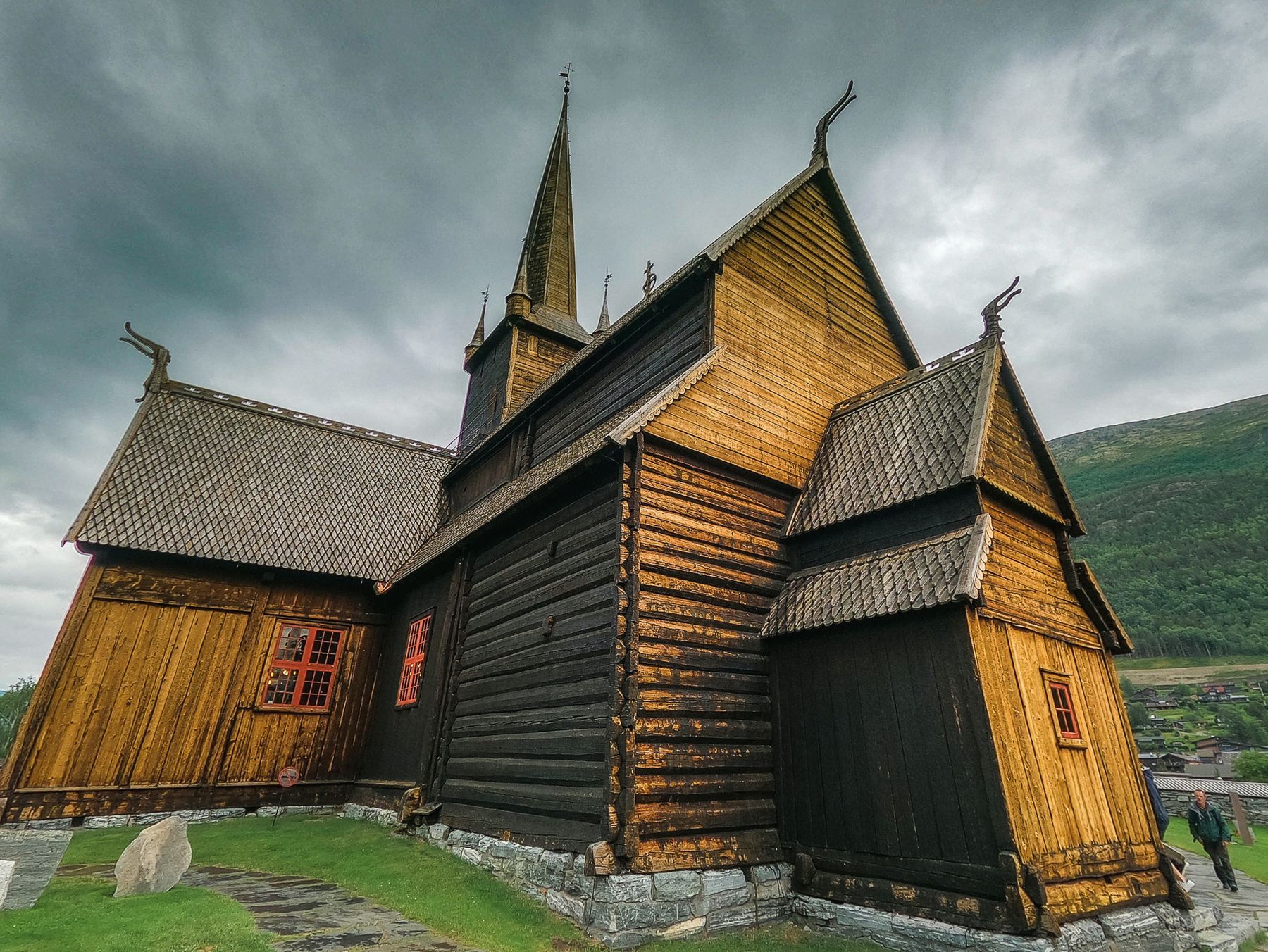 Stave church under a stormy sky, Norway